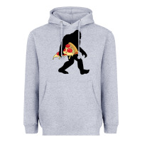 Heather Grey bigfoot carrying pizza Heavyweight Hoodie - artisFamous