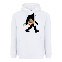 White bigfoot carrying pizza Heavyweight Hoodie - artisFamous
