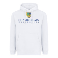 White Chamberlain College Nursing Heavyweight Hoodie - artisFamous