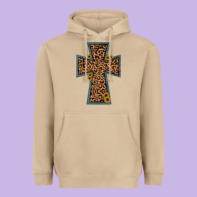 Leopard Sunflower Cross Heavyweight Hoodie Designed By Jahusdesignshop