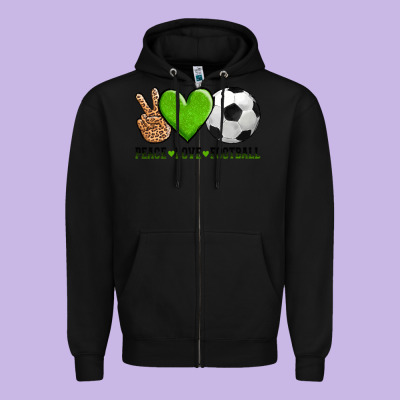 Peace Love Soccer Zipper Hoodie Designed By Adodesignshop
