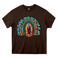 Chocolate Brown Lady Of Guadalupe Rainbow Heavy Core Tee - RanaPortraitStore