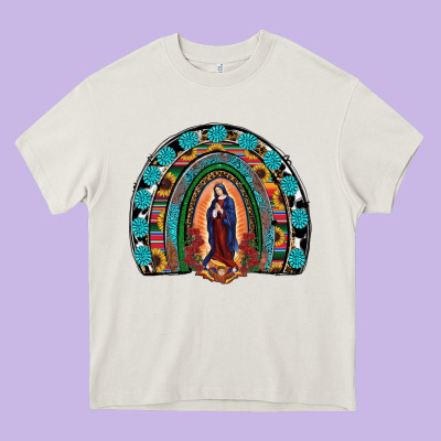 Lady Of Guadalupe Rainbow Heavy Core Tee Designed By Ranaportraitstore
