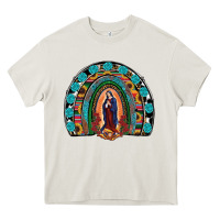 Cream Lady Of Guadalupe Rainbow Heavy Core Tee - RanaPortraitStore
