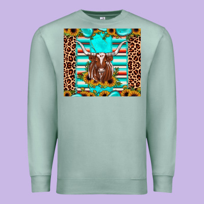 Texas Longhorn Sunflower Gemstone Premium Sweatshirt Designed By Jahusdesignshop