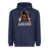 Navy Rest in Peace Young Dolph Heavyweight Hoodie - artisFamous