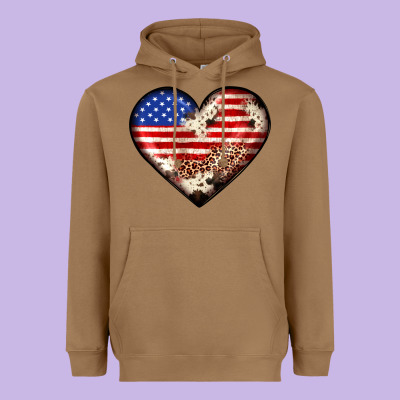 Western Usa Flag Heart Heavyweight Hoodie Designed By Jahusdesignshop