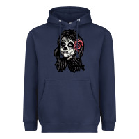 Navy sugar skull lady Heavyweight Hoodie - artisFamous