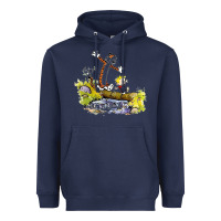 Navy calvin and hobbes bill watterson Heavyweight Hoodie - artisFamous