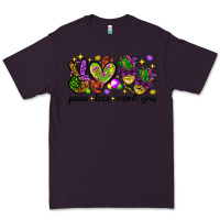 Plum Peace Love Mardi Gras Premium Tee - HowdyJamesFarm