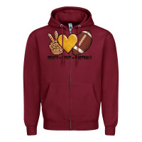 Burgundy peace love football Zipper Hoodie - AdoDesignShop