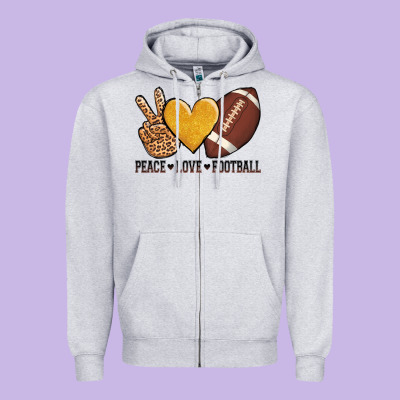 Peace Love Football Zipper Hoodie Designed By Adodesignshop