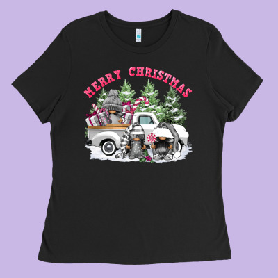 Merry Christmas Gnomies Ladies Tee Designed By Fadigitalartstudio