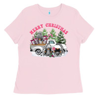 Bubblegum Pink merry christmas gnomies Ladies Tee - FaDigitalArtStudio