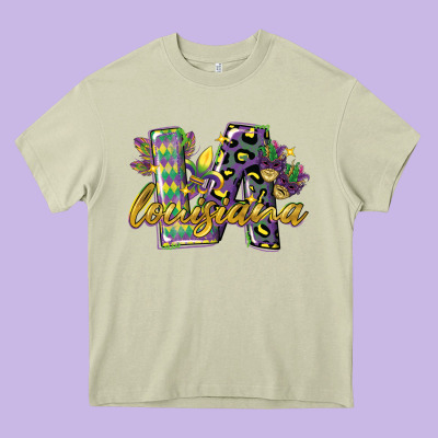 Louisiana Leopard Mardi Gras 12 Inches 300 Dpi Heavy Core Tee Designed By Cowgirlartshop