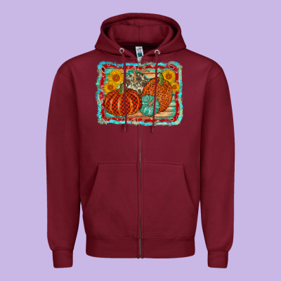 Pumpkin Sunflower Zipper Hoodie Designed By Adodesignshop