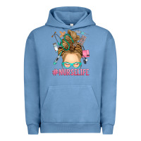 Pigment Pebble Blue blonde messy bun nurse life Urban Hoodie - RanaPortraitStore