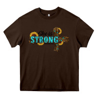 Chocolate Brown She Is Strong Western Cross Heavy Core Tee - RanaPortraitStore