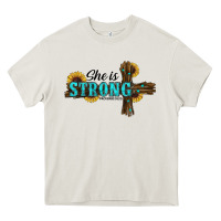 Cream She Is Strong Western Cross Heavy Core Tee - RanaPortraitStore