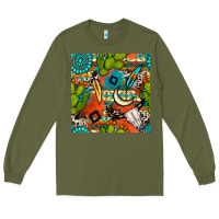 Army Green western cactus aztec seamless pattern Long Sleeve Tee - BundleAndBundleShop