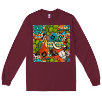 Burgundy western cactus aztec seamless pattern Long Sleeve Tee - BundleAndBundleShop
