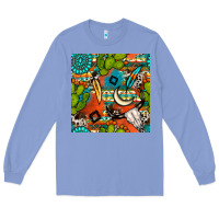 Colony Blue western cactus aztec seamless pattern Long Sleeve Tee - BundleAndBundleShop