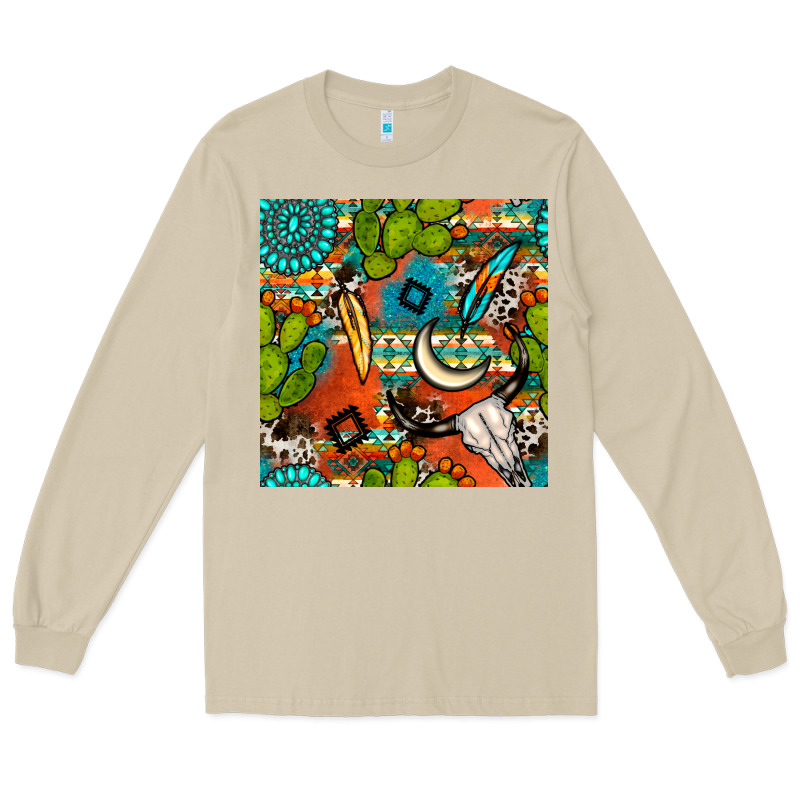 Western Cactus Aztec Seamless Pattern Long Sleeve Tee by BundleAndBundleShop | Teevron