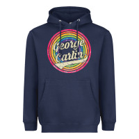 Navy george carlin   retro rainbow faded style Heavyweight Hoodie - artisFamous