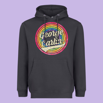 George Carlin   Retro Rainbow Faded Style Heavyweight Hoodie Designed By Artisfamous