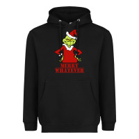 Black Merry Whatever Grinch Heavyweight Hoodie - artisFamous