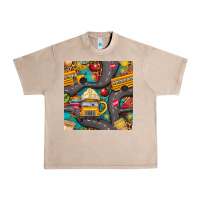 French Oak school bus coffee and star with leopard seamless pattern bbs Urban Heavy Tee - BundleAndBundleShop
