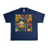 Navy school bus coffee and star with leopard seamless pattern bbs Urban Heavy Tee - BundleAndBundleShop