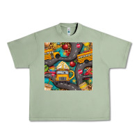 Oil Green school bus coffee and star with leopard seamless pattern bbs Urban Heavy Tee - BundleAndBundleShop