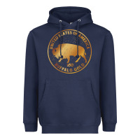Navy Buffalo Gold Native American - Bison Heavyweight Hoodie - artisFamous