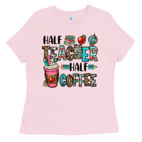 Bubblegum Pink half teacher half coffee Ladies Tee - OliviaCreatesArt