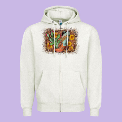 Cowboy Boots Cactus Leopard Zipper Hoodie Designed By Adodesignshop
