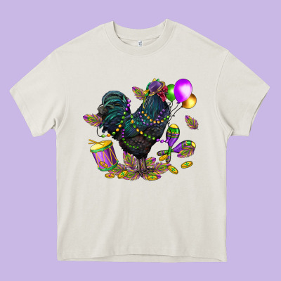 Mardi Gras Chicken Heavy Core Tee Designed By Cowgirlartshop