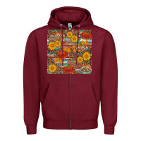 Burgundy pumpkin plaid sunflower seamless Zipper Hoodie - AdoDesignShop