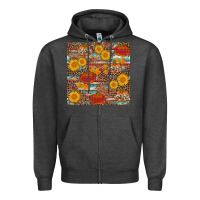 Charcoal Heather pumpkin plaid sunflower seamless Zipper Hoodie - AdoDesignShop