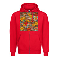 Red pumpkin plaid sunflower seamless Zipper Hoodie - AdoDesignShop