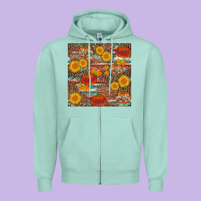Pumpkin Plaid Sunflower Seamless Zipper Hoodie Designed By Adodesignshop