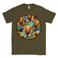 Army Green Highland Cow Pattern Classic Tee - Jasminsmagicworld