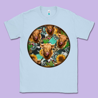 Highland Cow Pattern Classic Tee Designed By Jasminsmagicworld