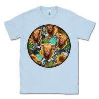 Dusty Blue Highland Cow Pattern Classic Tee - Jasminsmagicworld