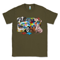 Army Green Autism truck with farm animals Classic Tee - CowGirlArtShop