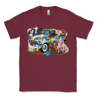 Burgundy Autism truck with farm animals Classic Tee - CowGirlArtShop