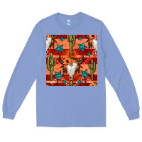 Colony Blue bull skull cactus seamless pattern Long Sleeve Tee - BundleAndBundleShop