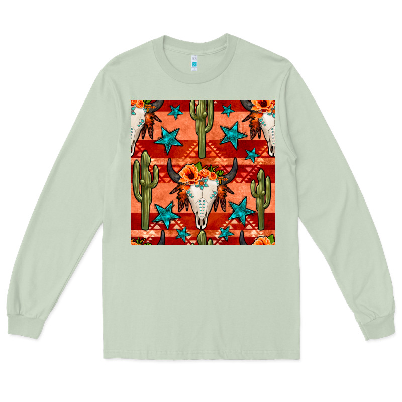 Bull Skull Cactus Seamless Pattern Long Sleeve Tee by BundleAndBundleShop | Teevron