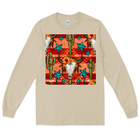 Mushroom bull skull cactus seamless pattern Long Sleeve Tee - BundleAndBundleShop
