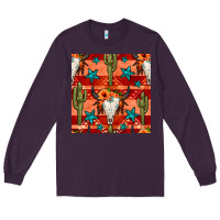 Plum bull skull cactus seamless pattern Long Sleeve Tee - BundleAndBundleShop